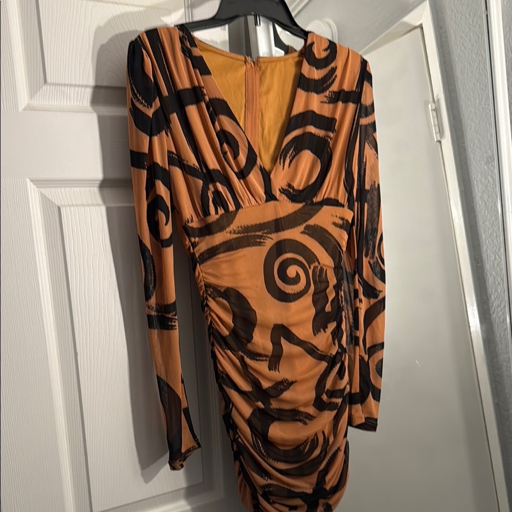 SHEIN Black and Orange Bodycon Dress with Plunge Neckline